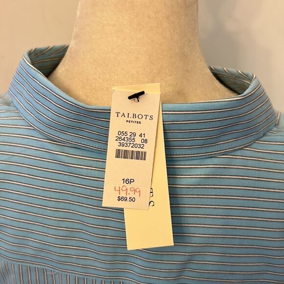 Talbots blue striped sleeveless wrinkle resistant blouse Size 16 P New - Picture 4 of 9
